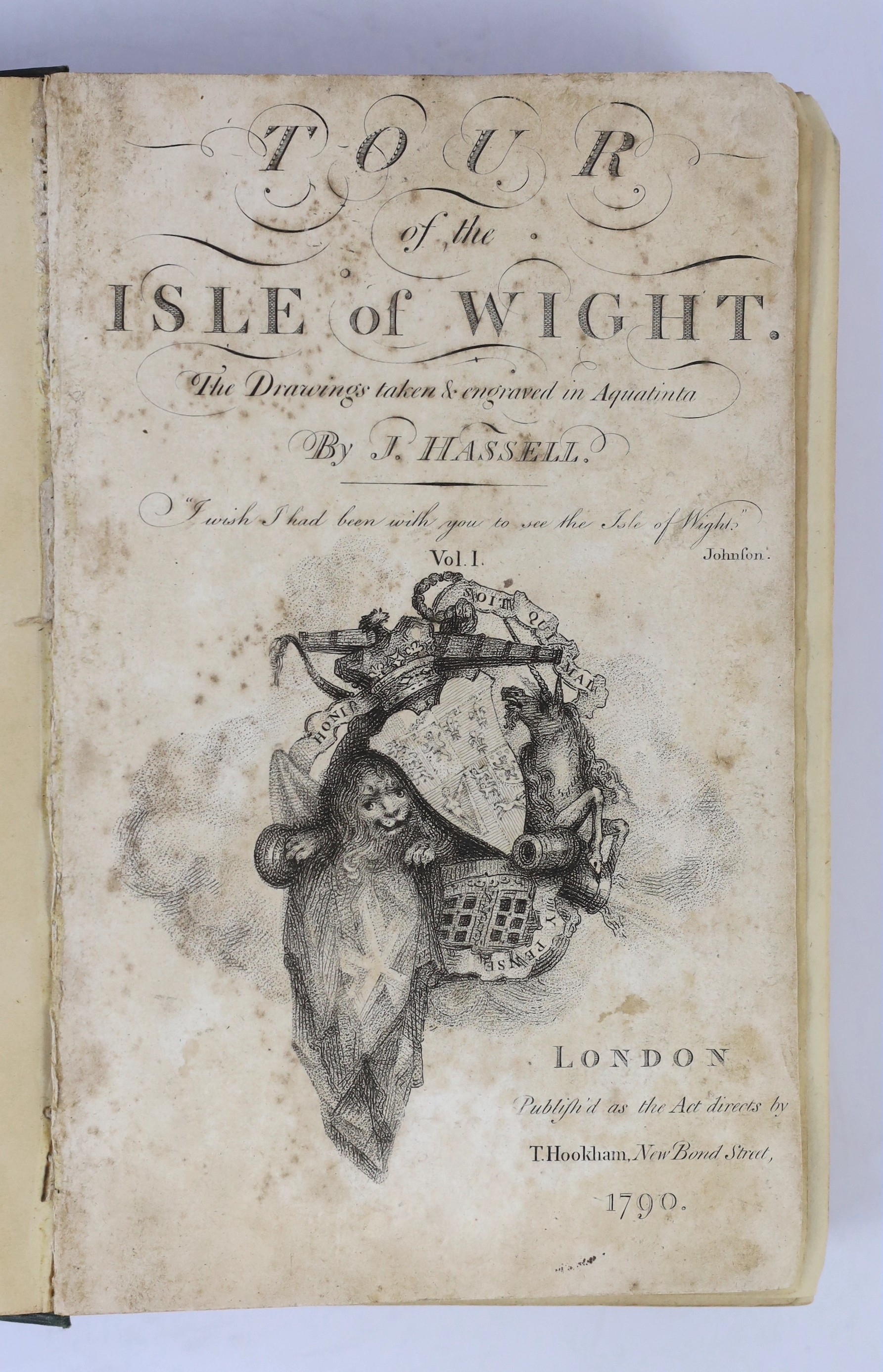 ISLE OF WIGHT: (Hookham, T.) Tour of the Isle of Wight. The drawings taken and engraved by J. Hassell ... 2 vols. (bound as one). pictorial engraved and printed titles and 30 tinted aquatint plates, subscribers list; lat